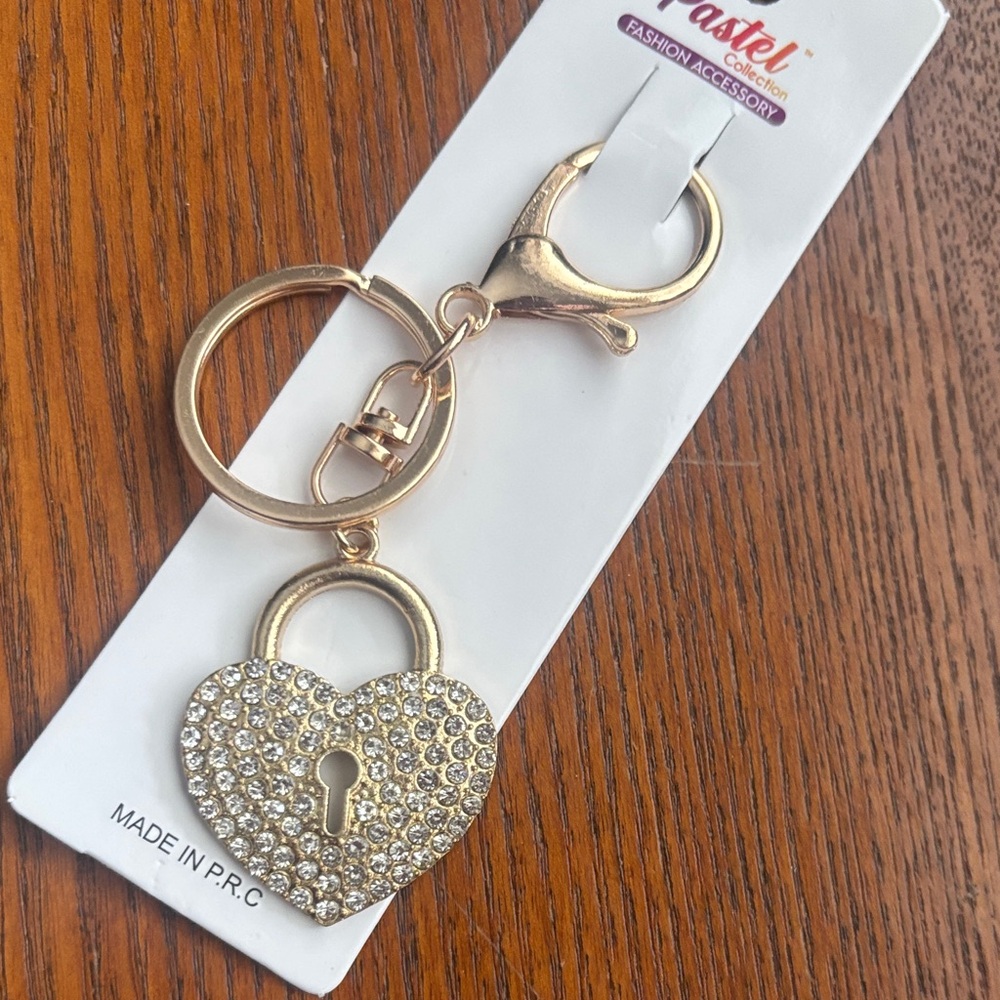 Pastels Gold Heart Lock crystal rhinestone Keychain/Bag Charm